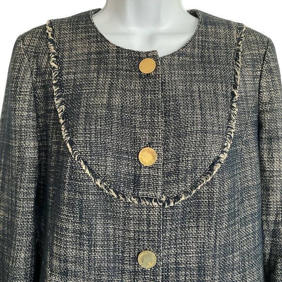 TORY BURCH Blue White Heathered Tweed Blazer Jacket Size 10‎ - Picture 1 of 11